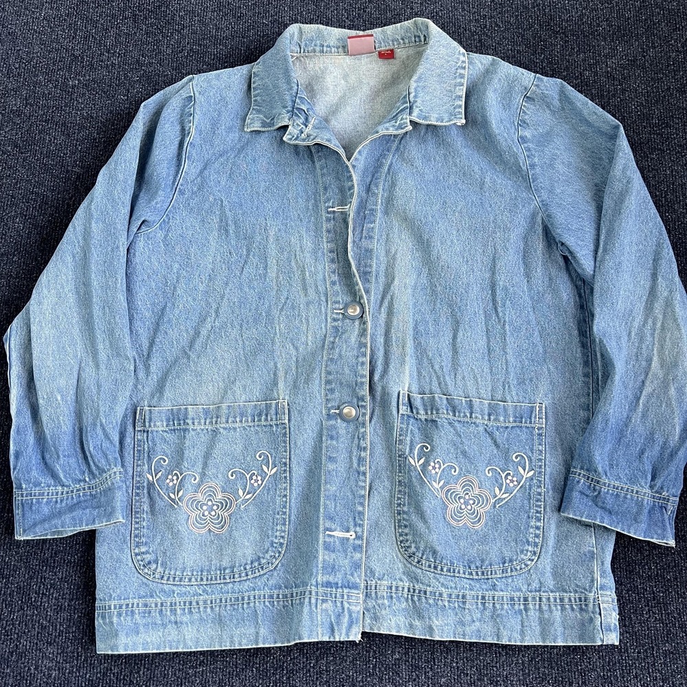 Vintage Tudor Court Jacket Womens Large Blue Denim Floral Embroidered Choir Coat